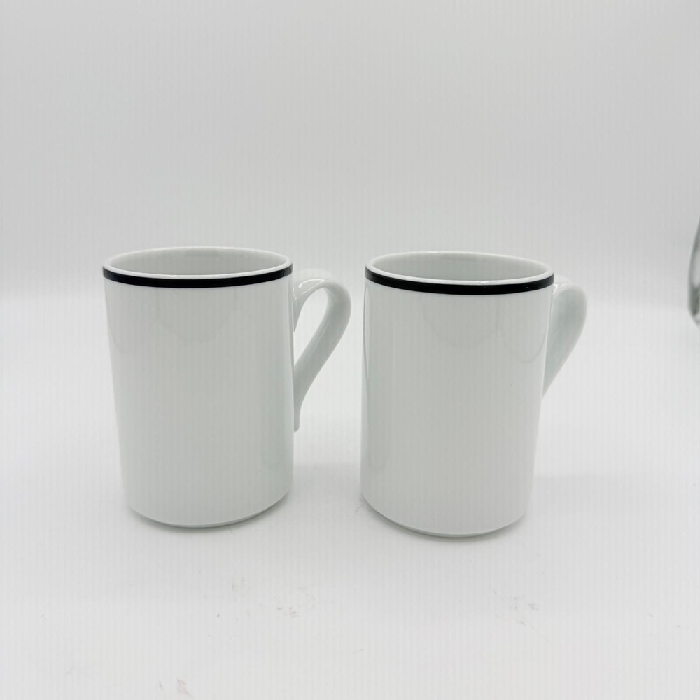 Vintage Dansk Bistro Portugal White Black Rim Coffee Mugs Set of 2